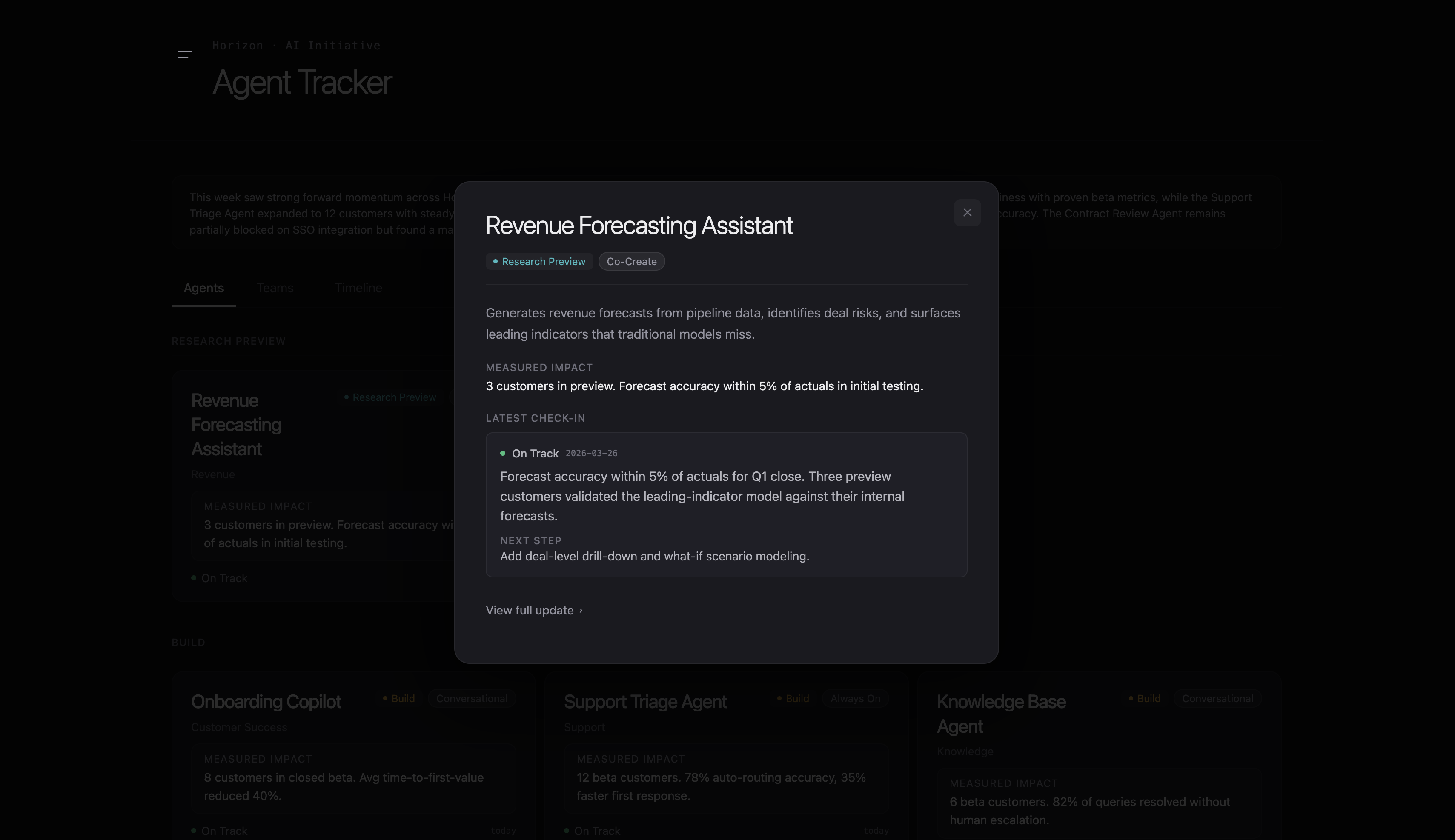 Agent detail modal with check-in history